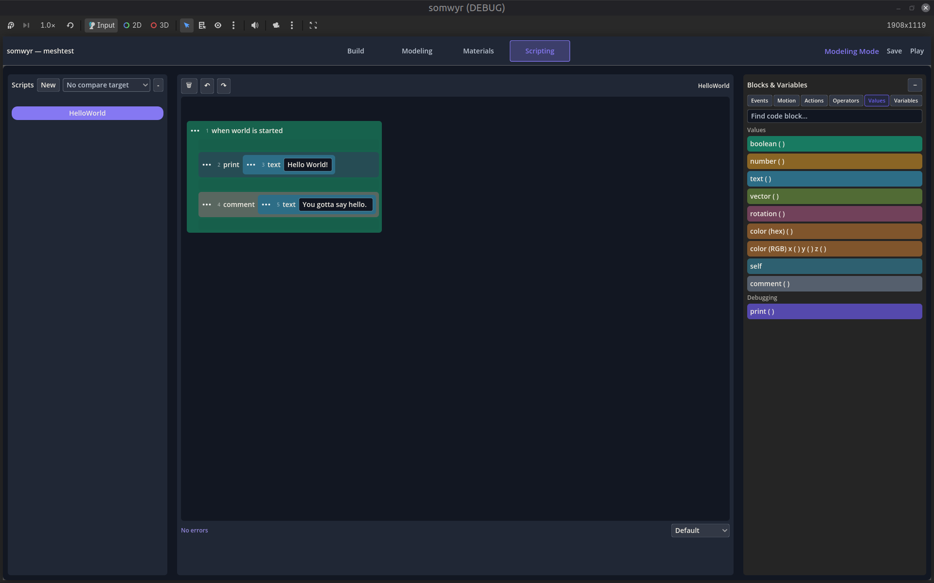 somwyr Scripting workspace